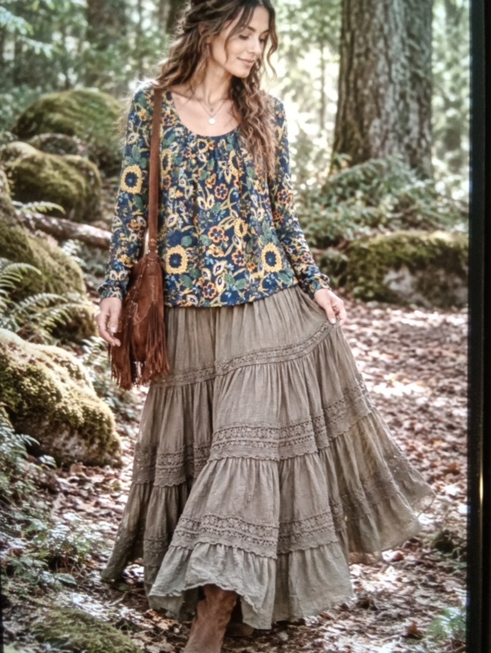 Natural Life Womens Large Floral Cotton Top Forest Core Botanical Cottage  Artsy
